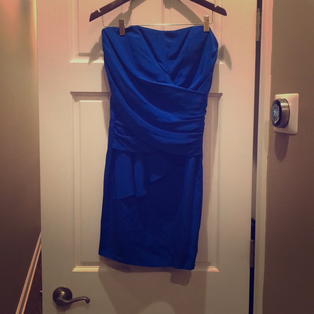 Nicole Miller blue strapless dress